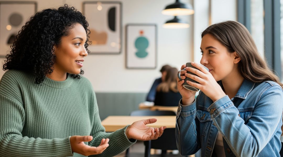 Two women in conversation listening attentively